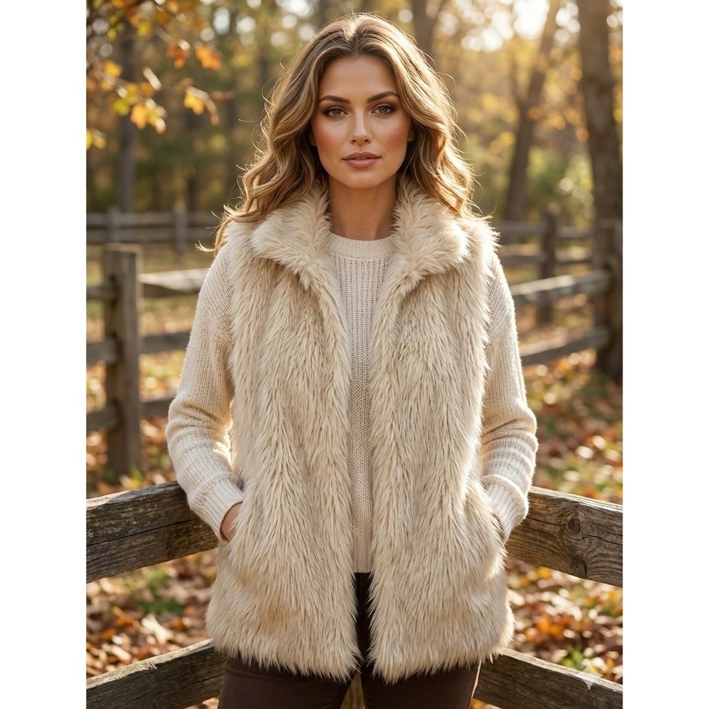 Special‎ One International Vest Womens Size M Faux Fur Cream Layering Boho Chic